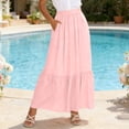 thumbnail image 2 of QIUOMBBP Maxi Flowy Skirt for Women Elastic High Waisted A Line Long Skirts with Pockets Summer Casual Streetwear Pink XXL, 2 of 9