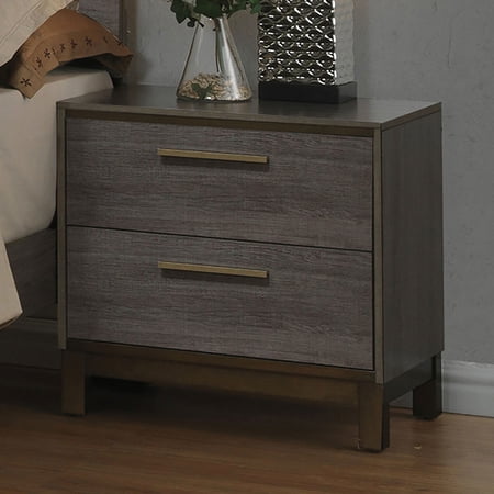 Solid Wood Nightstand With Two-tone Gray Finish And Brass Pulls For Bedroom Modern Bar