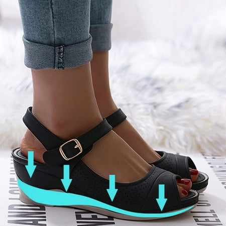 

Womens Bohemian Toepost Platform Wedges Casual Shoes Buckle Fish Mouth Sandals
