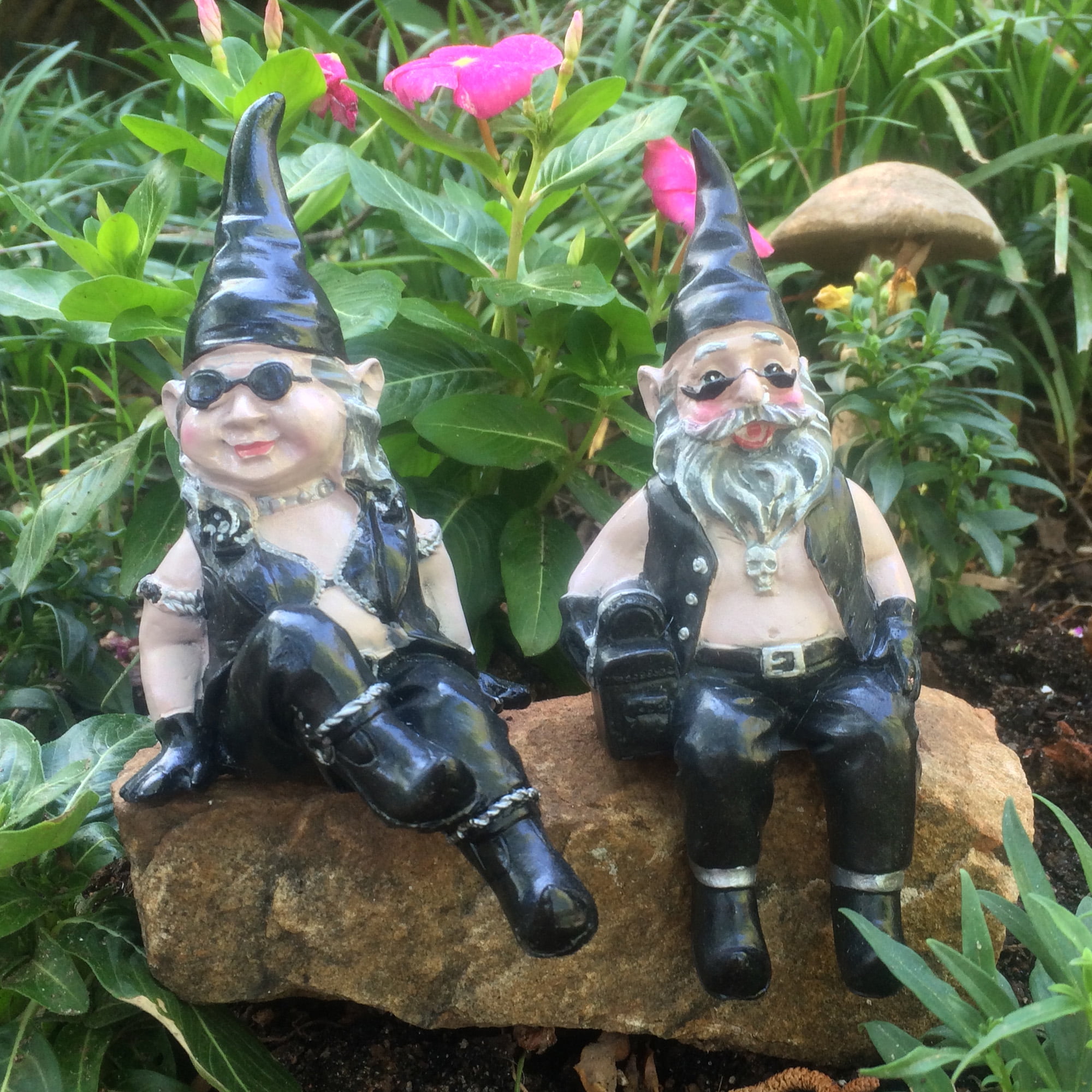 Homestyles Nowaday Gnomes Biker Gnomes "Biker & Babe the Gnome" Garden Gnome... by