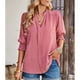 thumbnail image 2 of Blusa de media manga con farol para mujer, cuello en V, camisas fluidas, color puro, informal, lindo punto, 2 of 6