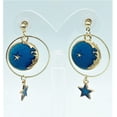 thumbnail image 3 of Pierced 2 1/4" gold and blue moon and star dangle earrings, 3 of 4