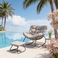 thumbnail image 6 of KIOOTTO Oversized Egg Rocking Chair with Ottoman, Modern Outdoor Wicker Swivel Egg Chair with 5" Thick Cushions, Light Gray, 6 of 6