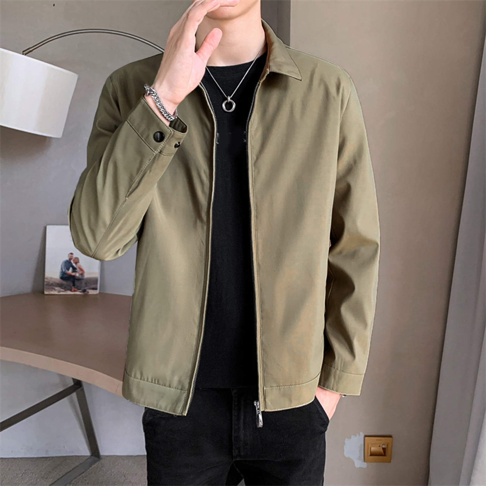 HSMQHJWE Men Waterproof Jacket Foundry Big And Tall Jacket Men Casual Long  Sleeve Autumn Winter Stand Neck Top Blouse Coat Jacket With Pockets Mens
