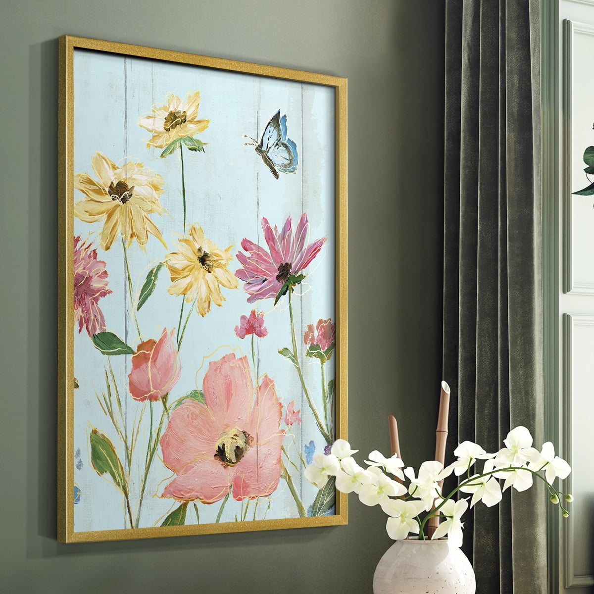 Wildflower Flutter II Framed Print - Solid Wood in Single Picture Frame Solid Wood 2 Framed Print