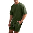 thumbnail image 5 of hotojiny Mens 2 Piece Outfits Summer Textured T-Shirt and Drawstring Shorts Set Comfortable Short Sleeve Travel Outfit(Army Green,X-Large), 5 of 6