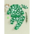thumbnail image 2 of Arvbitana Toddler Baby Girls Pants Set Clover Print Long Sleeve Sweatshirt + Long Pants + Shamrock Headband 3Pcs Outfits Infant Casual Holiday Clothes 3 Months-3 Years, 2 of 9