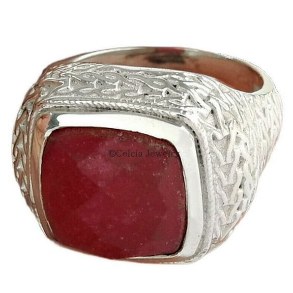 Natural Ruby Red Gemstone Checker Ring, Signet Ring, Statement Bohemian Adorable Ring, Holiday Gift, Elegant Ring, Organic Ring, Victorian Ring, July Birthstone (ruby, Size 7)