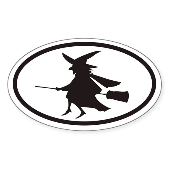 CafePress - Flying Witch On A Broom Euro Oval Sticker - Sticker (Oval)