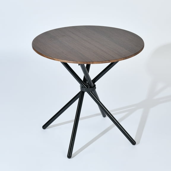 Homycasa Modern Round Dining Table with Cross Black Base Dark Wood