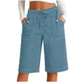 thumbnail image 2 of YTCAMLO Womens Denim Shorts Casual Vintage Elastic High Waisted Bermuda Shorts with Pockets Wide Leg Jeans Knee Length Jorts, 2 of 7