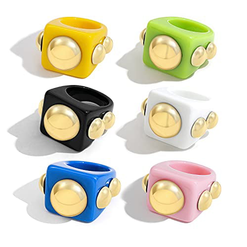 SLOONG 5pcs Y2K Style Chunky Retro Resin Acrylic Ring Plastic Rings Kids Ring Cute Colorful Candy Ring Finger Ring Jewelry Transparent Handmade Trendy Rings for Women Girls Children