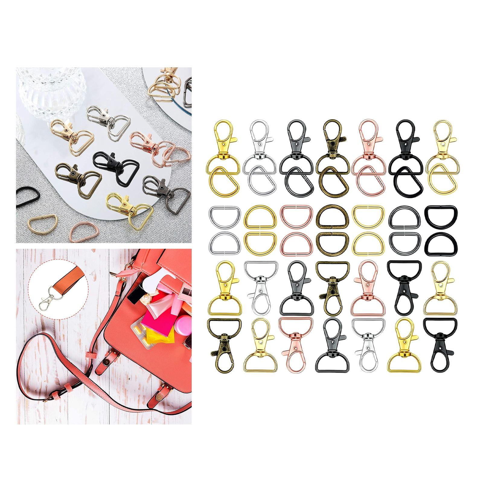 HILABEE 70 Pieces Swivel Clasps Lanyard Snap Hooks Keychain Clip Hook Lobster Clasp Hook Clasp with D Rings for Keychain Purse Hardware Sewing Craft