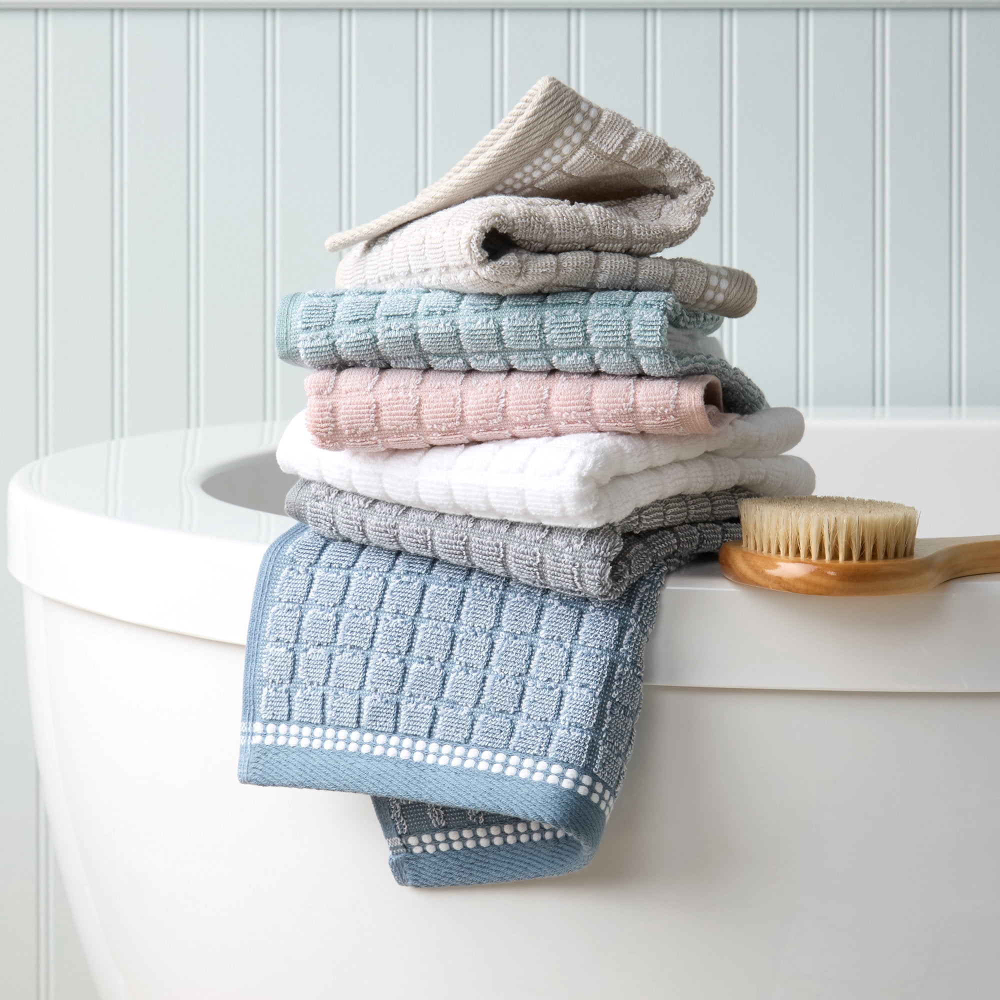 TOWN & COUNTRY EVERYDAY 4-Piece Textured Windowpane Hand Towel Set, 20"x30", 100% Cotton, Plush & Absorbent 550GSM, Beige