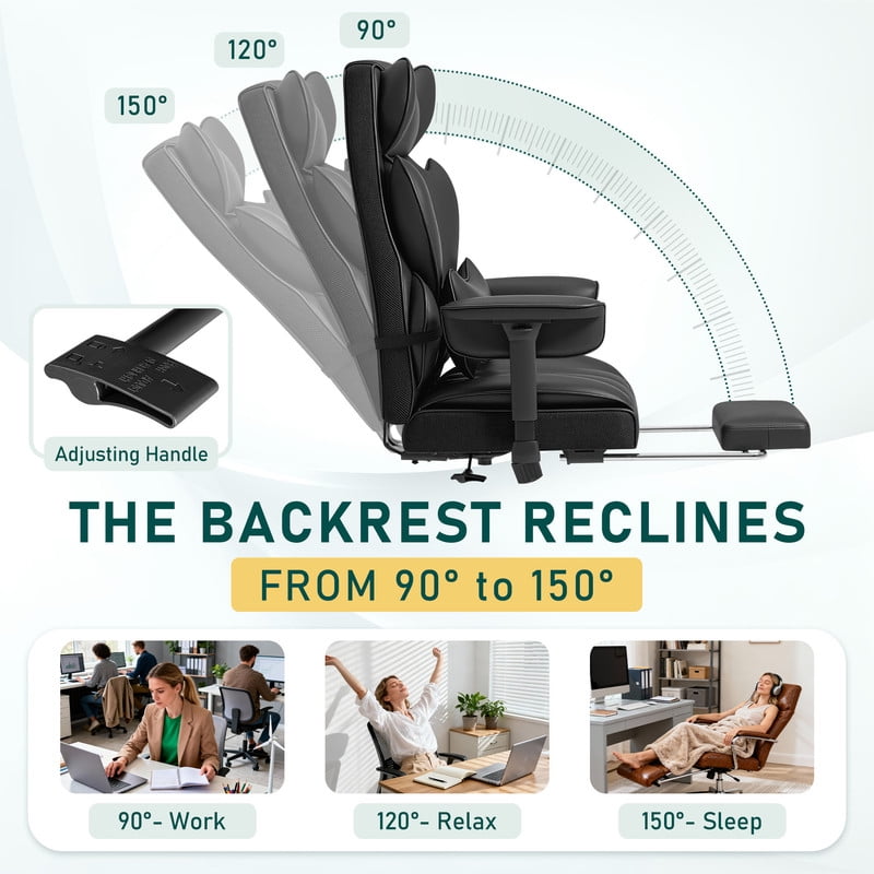 Homall Ergonomic Executive Office Desk Chair 500 lbs Capacity High Back with Footrest Lumbar Support Reclining Adjustable Height & Swivel Wheels,Black
