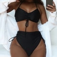thumbnail image 2 of Swimsuits for Women,Women's Sloid Color Split Swimsuit Show Waistflat Bikini Black 8(L), 2 of 7