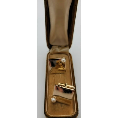 Splendid Vintage Handcrafted Gold Plated Faux Pearl Swank Cufflinks