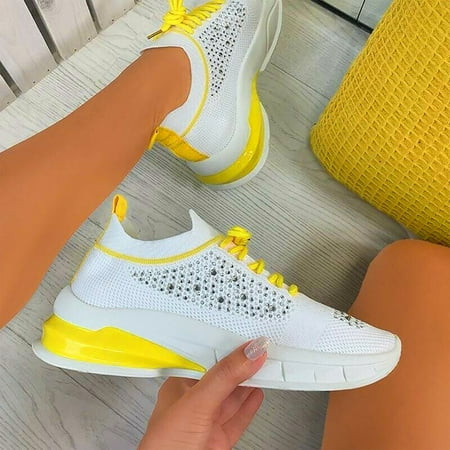 

FZM Women shoes Womens Ladies Fashion Wedge Lace Up Mesh Breathable Casual Shoes