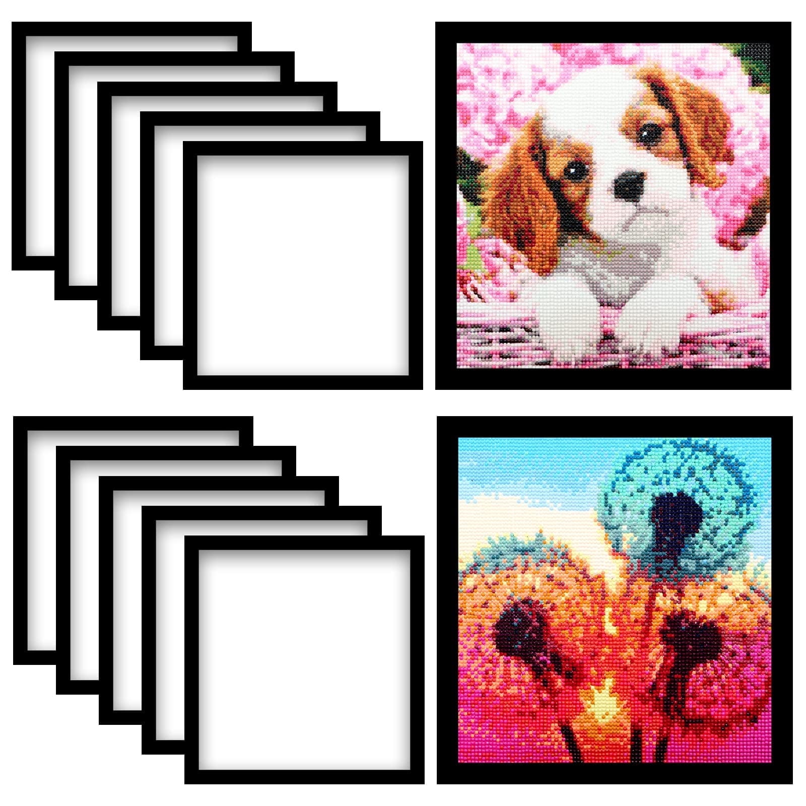 ZYNERY Magnetic Diamond Painting Frames for 12x12 inch Canvas, Black Self-Adhesive Art Picture Frame, 10-Pack