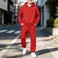 thumbnail image 6 of Girls Boys 2 Piece Sweatsuits Kids' Sweatsuit Set Solid Color Long Sleeve Zip Up Hooded Sweatshirt & Cargo Sweatpants Set,Red,90, 6 of 7