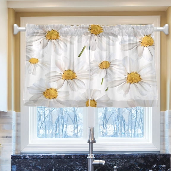 Ryvnso Daisy Flower Half Curtains Sets Tier 2 Panels Short Curtain Rod Pocket 27"W x 24"L