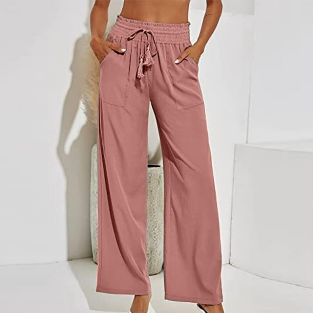 SMihono Linen Pants Women Fashion Plus Size Casual Loose Women's Solid  Color Drawstring High Waist Pocket Loose Large Size Casual Pants Wide Leg  Pants