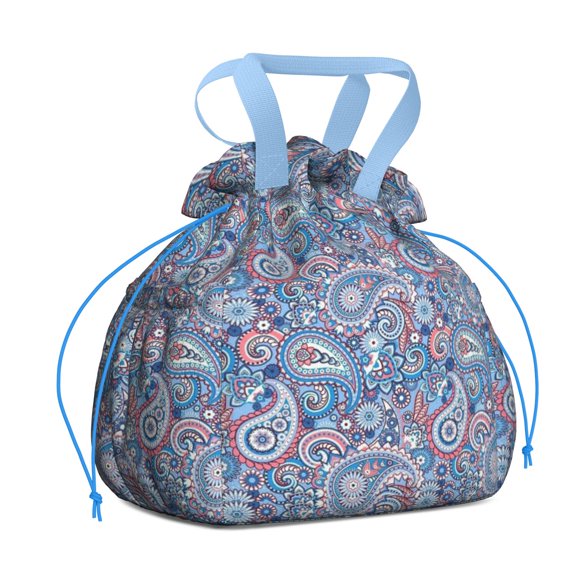 Paisley Pattern Drawstring Lunch Bag Women - Drawstring Lunch Bag Insulated for Work Office - Stain-Resistant Large Lunchbags for Women with Multi-Pockets