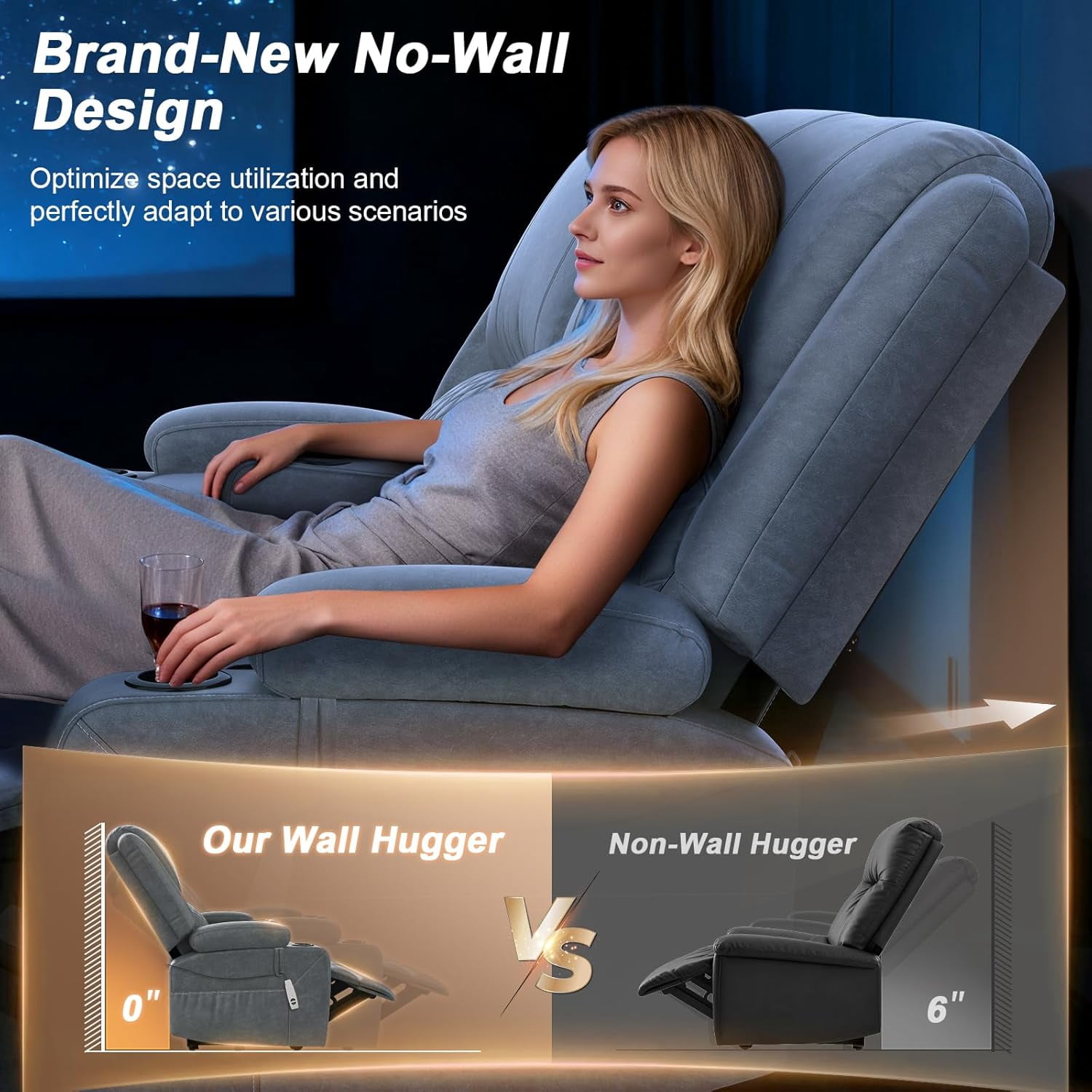 Loberfve Wall Hugger Power Reclining Loveseat, Home Theater RV Recliner with Storage USB Ports, Removable Armrest, Remote, Light Gray