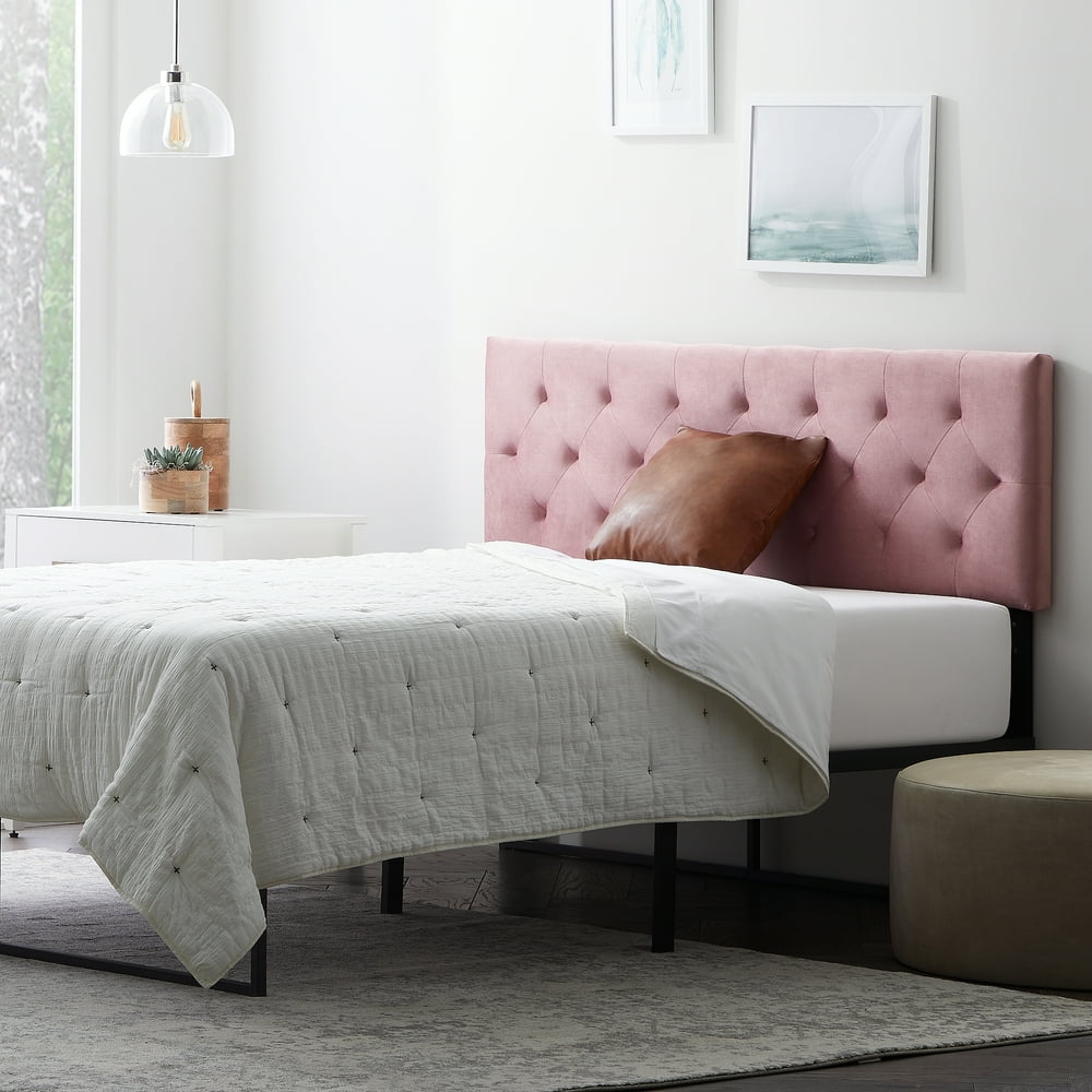 Rest Haven Diamond Tufted Mid-Rise Velvet Headboard, Queen, Blush ...