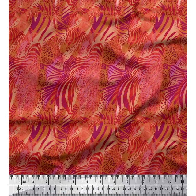 Soimoi Orange Poly Georgette Fabric Leopard & Wild Animal Skin Print Fabric by Yard 52 Inch Wide