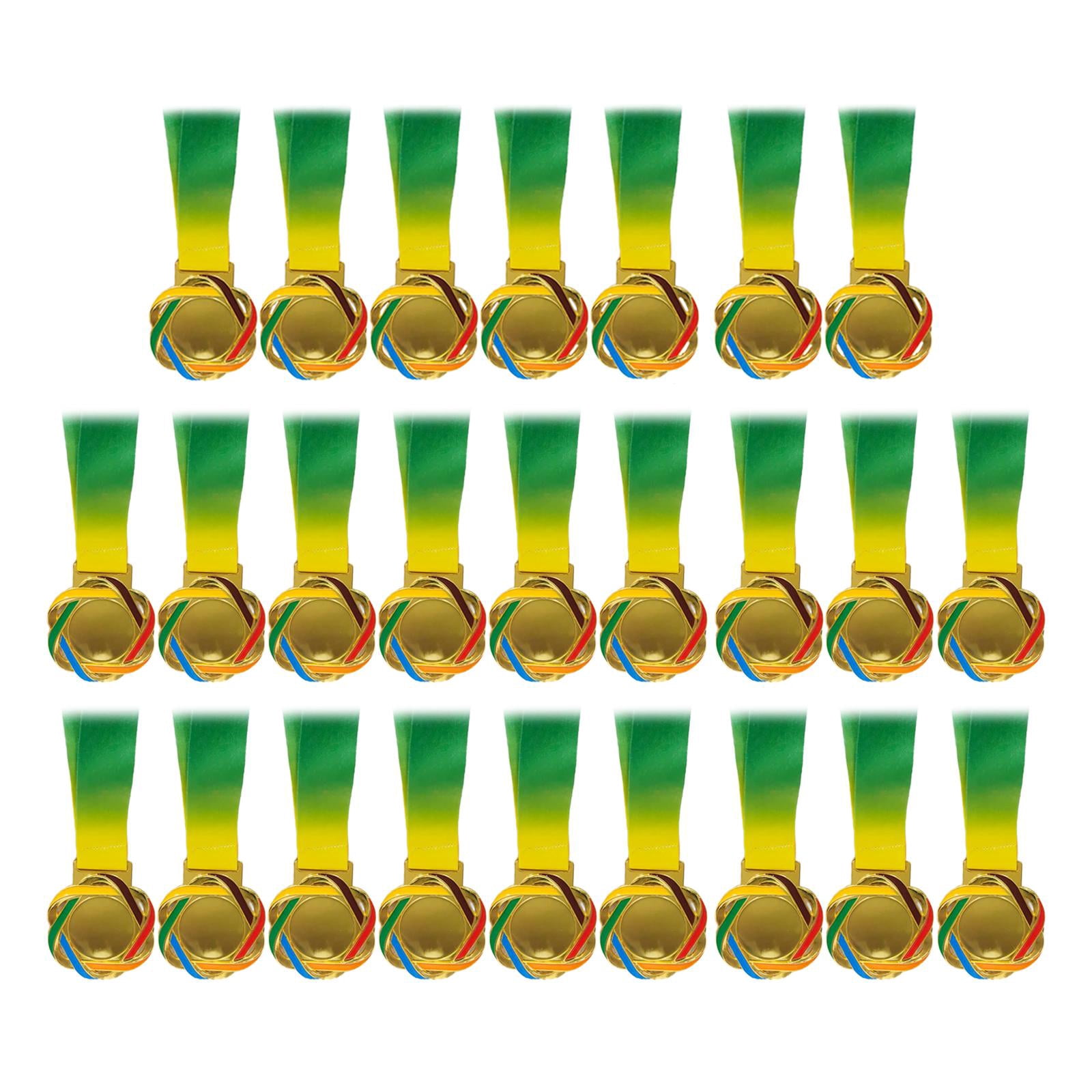 DimyFew 25Pcs Winner Medals Recognition Metal Award Medals with Neck Ribbon Game Prizes Gold Color