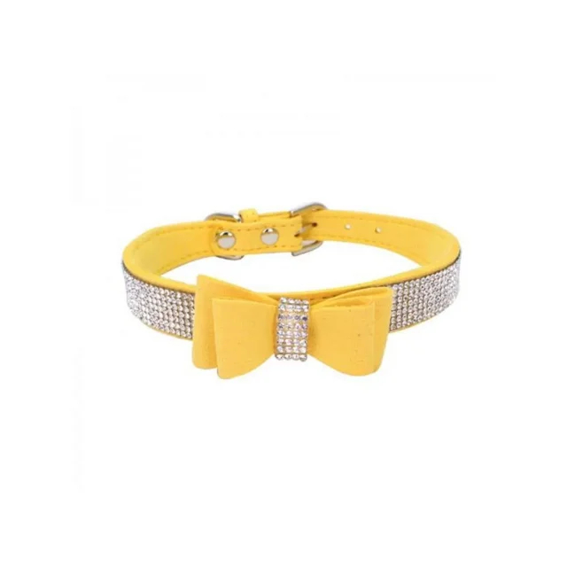 Pet Dog Leather Rhinestones Bow Knot Collar Crystals Bling Diamonds for Small Medium Large Dogs