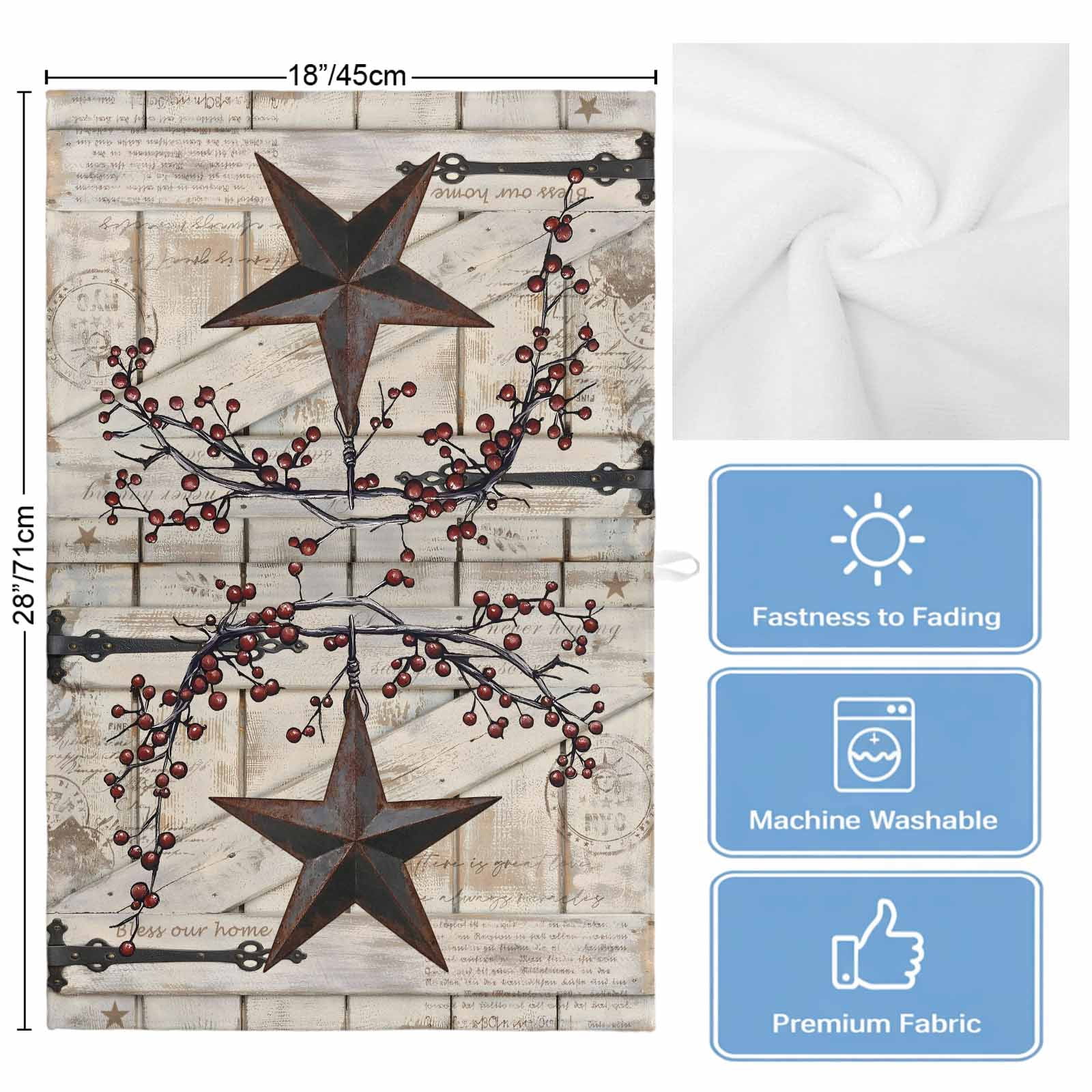 Texas Star Vintage Kitchen Towels Set of 3, Water Absorbent Dish Towel, Brown Retro Berry Beige Wooden Branches Decorative Hand Towels - Quick Drying Cloth for Cooking Baking, 18x28 Inch