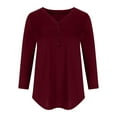 thumbnail image 3 of Homenesgenics 3/4 Sleeve T Shirts for Women Plus Size Women Fall Solid Color Skinny Bottom Shirt Solid Color V-Neck Seven Sleeve Top Red XL, 3 of 5