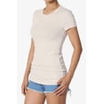 thumbnail image 3 of Women's & Juniors Basic Round Crew Neck Short Sleeve Stretch Cotton Spandex T-Shirts, 3 of 4