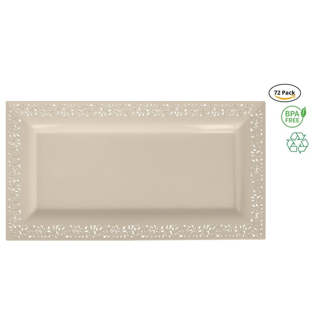 Plastic Disposable Serving Tray by Party Joy, Heavy Duty Serving Party Platters, Value Pack-Set of 72 Pieces, Ivory Lace Collection