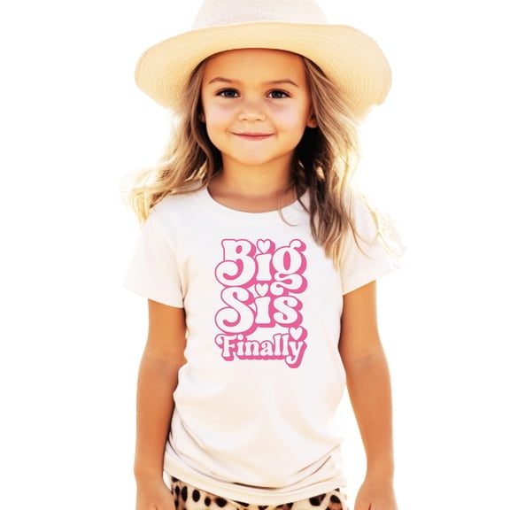 Girly Big Sis Finally Shirt for Toddlers & Kids Pink Retro Heart Big Sister Sibling Tee for Girls Natural Shirt 4T