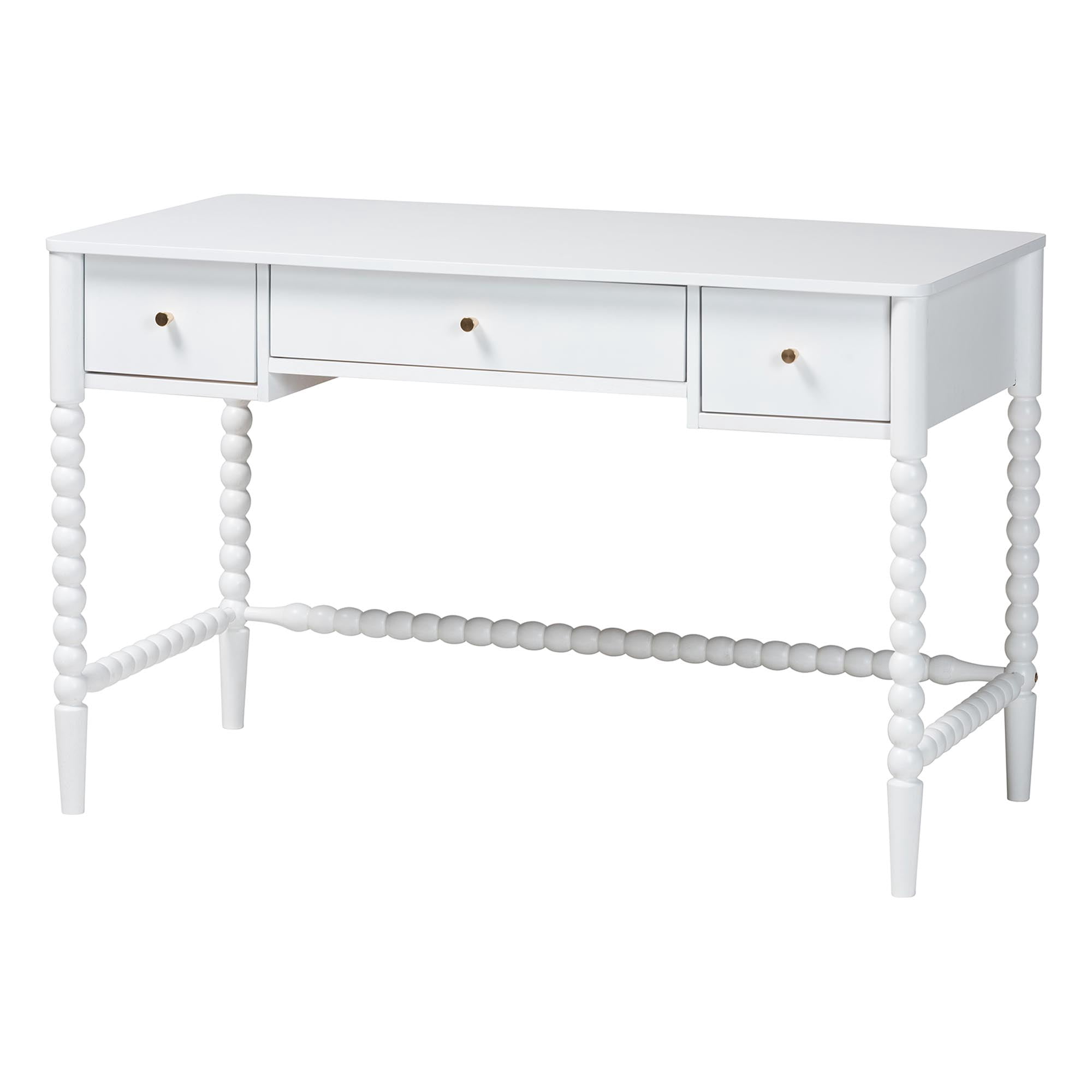 Baxton Studio Lucera Farmhouse Writing Desk, 3-Drawer, White