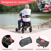 COSYWILL Walkers for Seniors,Foldable Rollator Walker with Seat,Mobility Walkers with 10 Big Wheels, Adjustable Handles and Backrest Height,Light Red