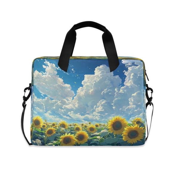 16inch Laptop Briefcase, Business Laptop Bag with Detachable Strap & Padded Compartment, Water-Resistant Polyester,Yellow Sunflowers
