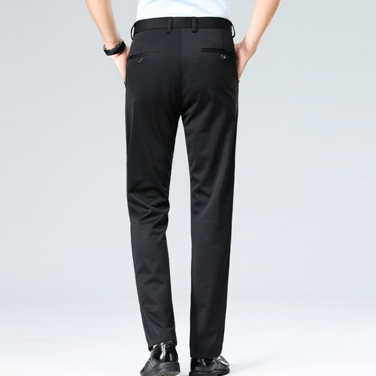 Mens Dress Pants Slim Fit Business Casual Cotton Suit Pants Straight Leg  Work Trousers with Pockets, Black, L - Walmart.com