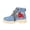 25#Light Blue, variant on Women Denim Floral Rose Embroidery Lace Up Platform Ankle Martin Boots Lug Sole High Top Short Booties