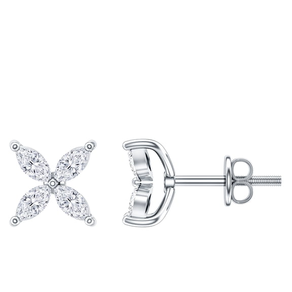 Rosec Jewels Lab Grown Diamond Stud Earrings - 4 Petal Flower Earrings with Screw Back (Ef-Vs Quality), 925 Sterling Silver