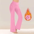 thumbnail image 5 of Sunnin Solid Color Fleece Lined Pants High Waist Yoga Workout Stretch Flare Leg Winter Wear, 5 of 8