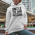 thumbnail image 2 of Uncle, The Man, The Myth, The Legend, White Hooded Sweatshirt or Hoodie, XL, 2 of 5