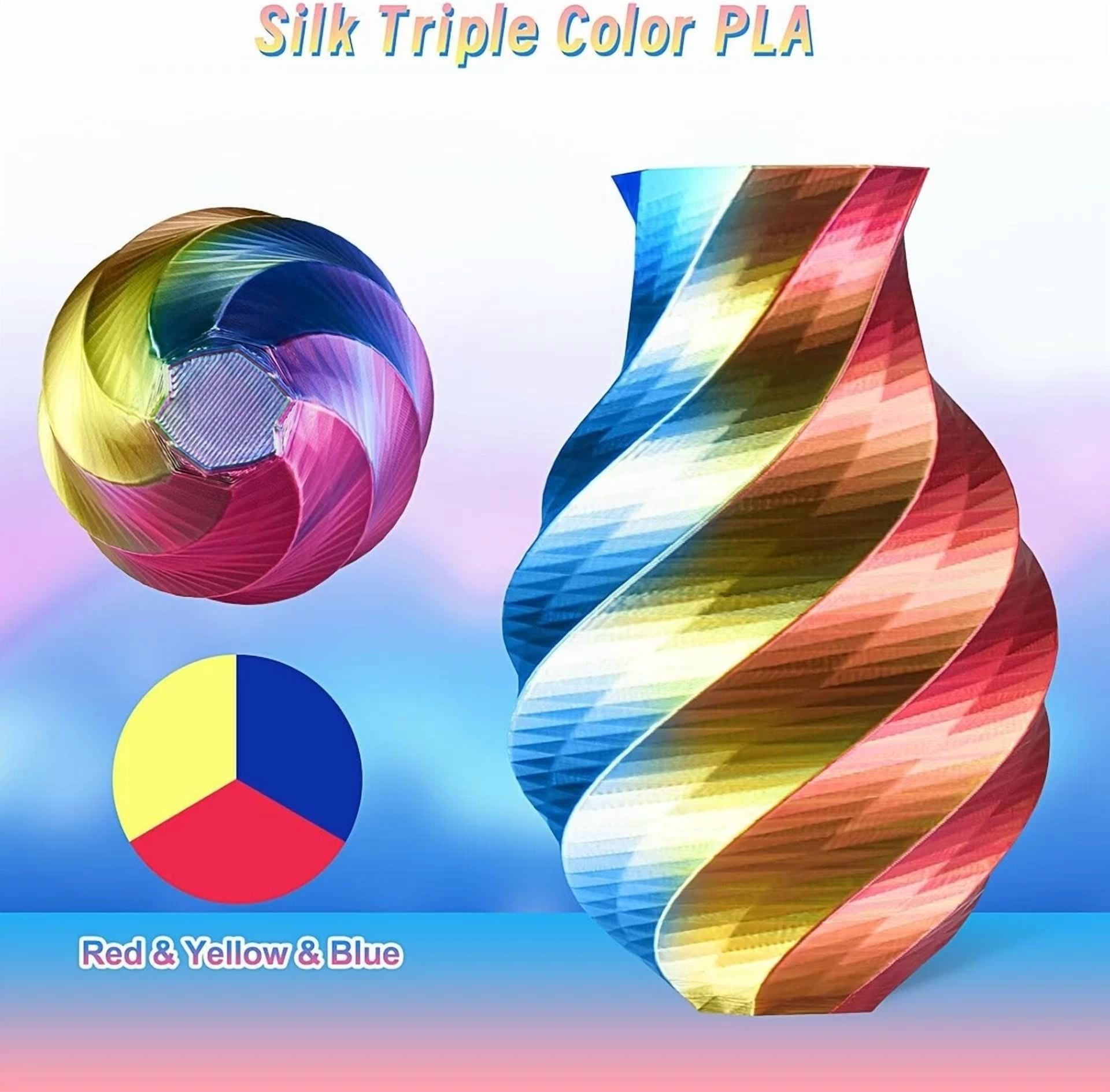 CRESTIN- Silk Tri Color Pla Filament 3D Printer 1.75Mm +/- 0.03Mm, Multicolor