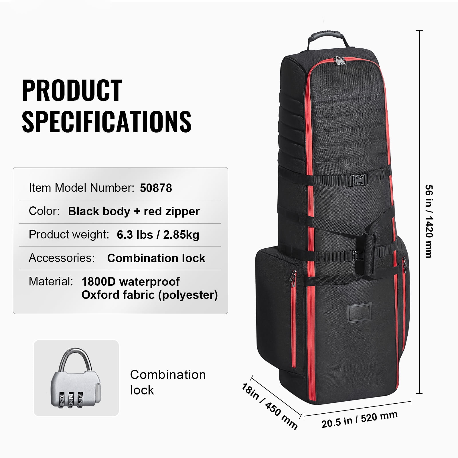 KFFKFF Golf Travel Bag, Durable Soft-Sided Cover for Outdoor Use, Made from 1800D Polyester Oxford, Water-Resistant and Wear-Resistant, Padded Case with Wheels, Foldable Storage