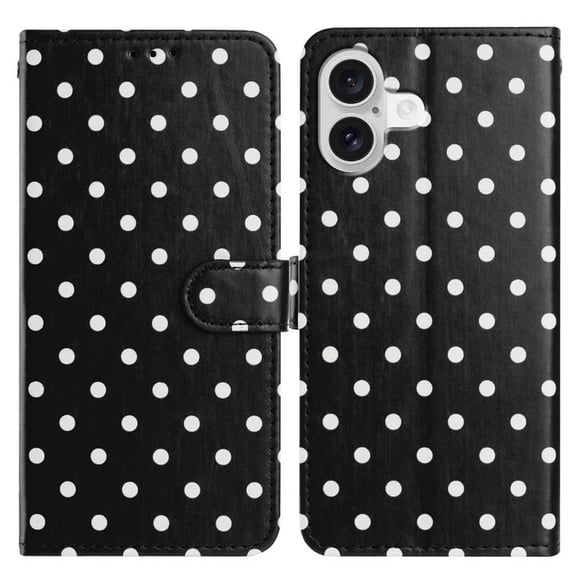 ELEHOLD Wallet Case for iPhone 17, Polka Dot Leather Phone Case with Card Slots and Kickstand,Magnetic Closure, Black