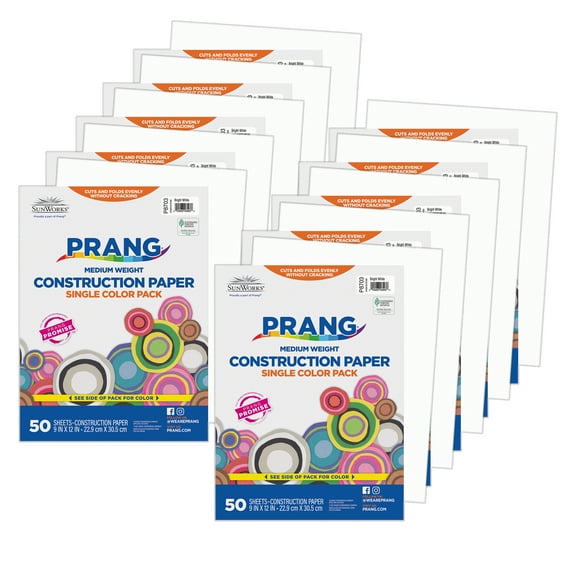Prang Construction Paper, Medium Weight, Bright White, 9" x 12", 50 Sheets Per Pack, 10 Packs