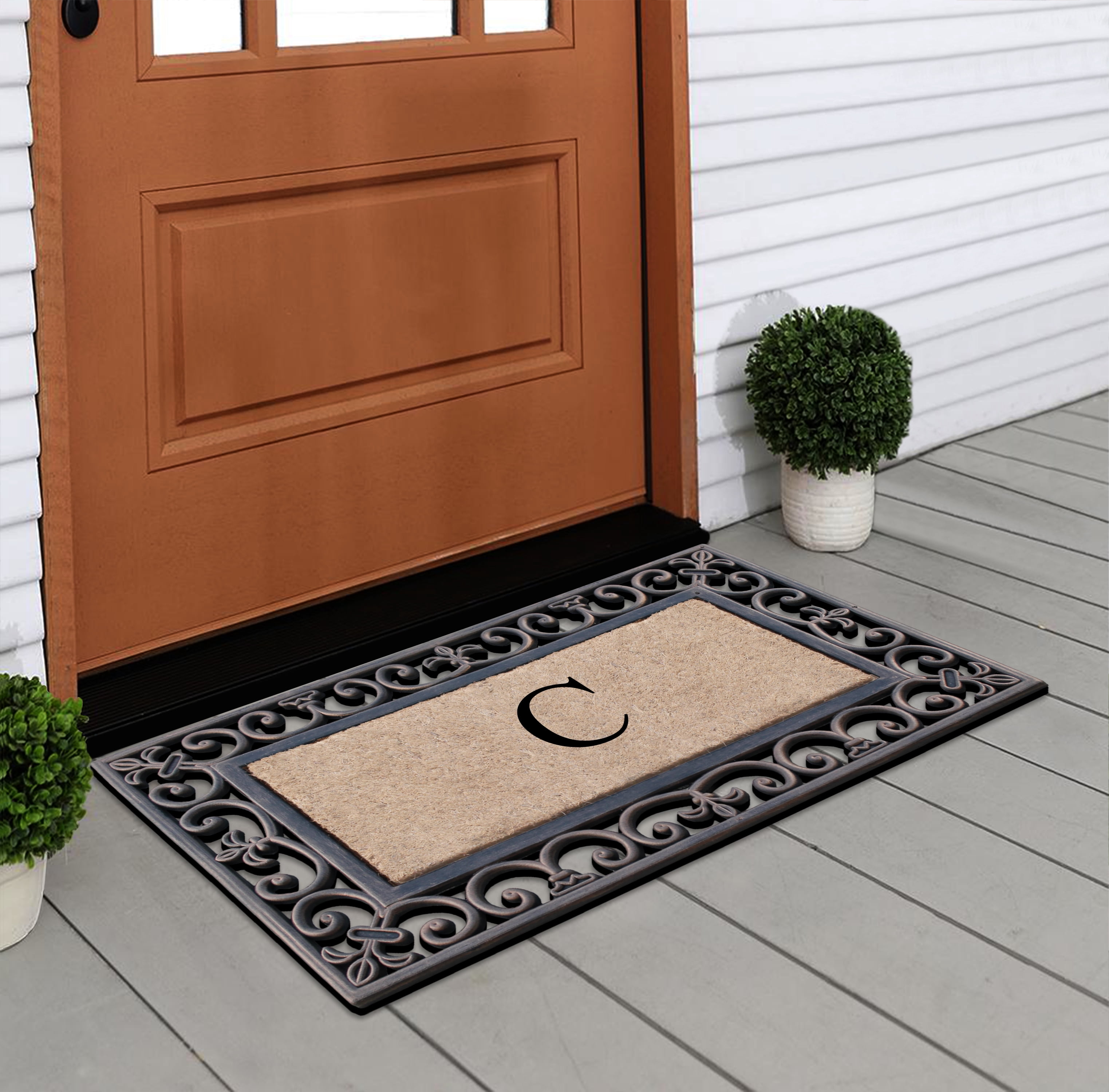 A1HC First Impression Classic Paisley Border Bronze 18 in. x 30 in. Rubber and Coir Monogrammed C Door Mat